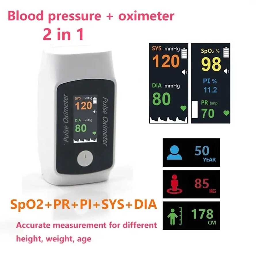 🚀Descuento: 50% de descuento🚀Monitor de presión arterial y oxígeno en sangre 2 en 1