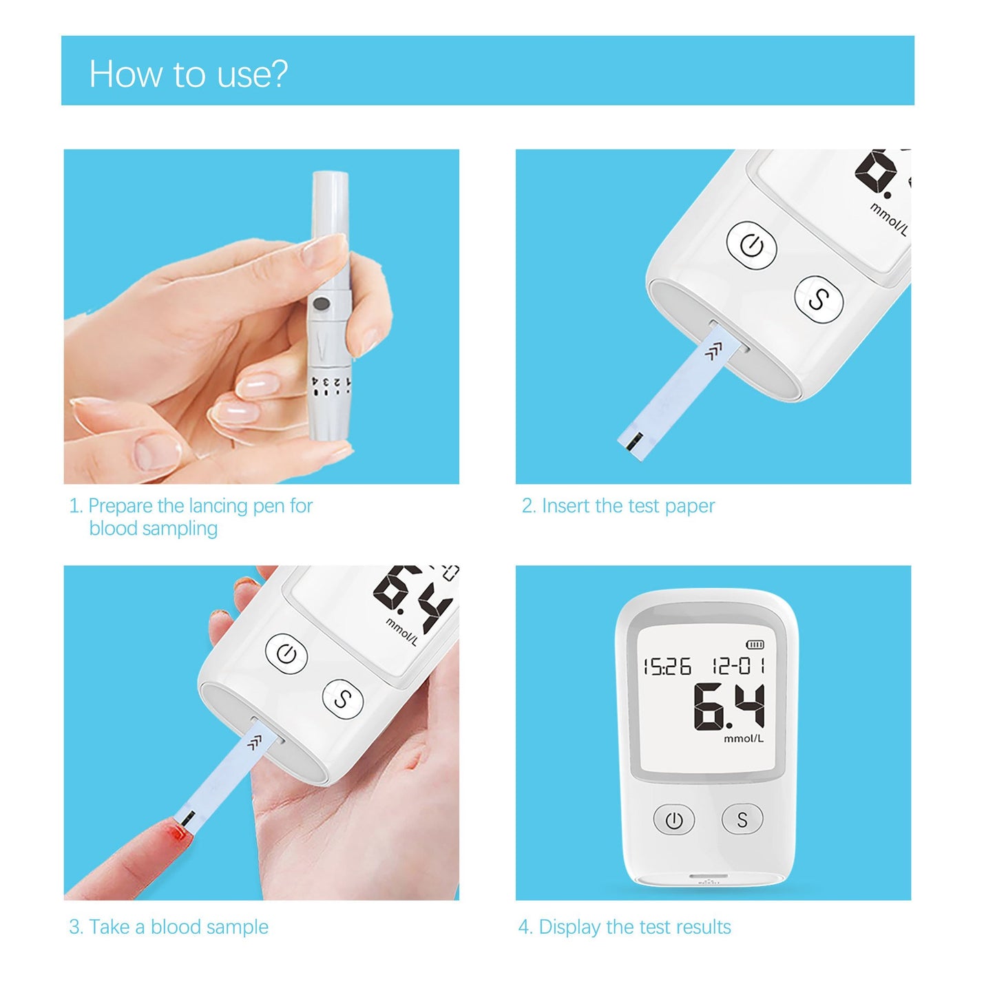 Kit de prueba de diabetes con medidor de glucosa en sangre