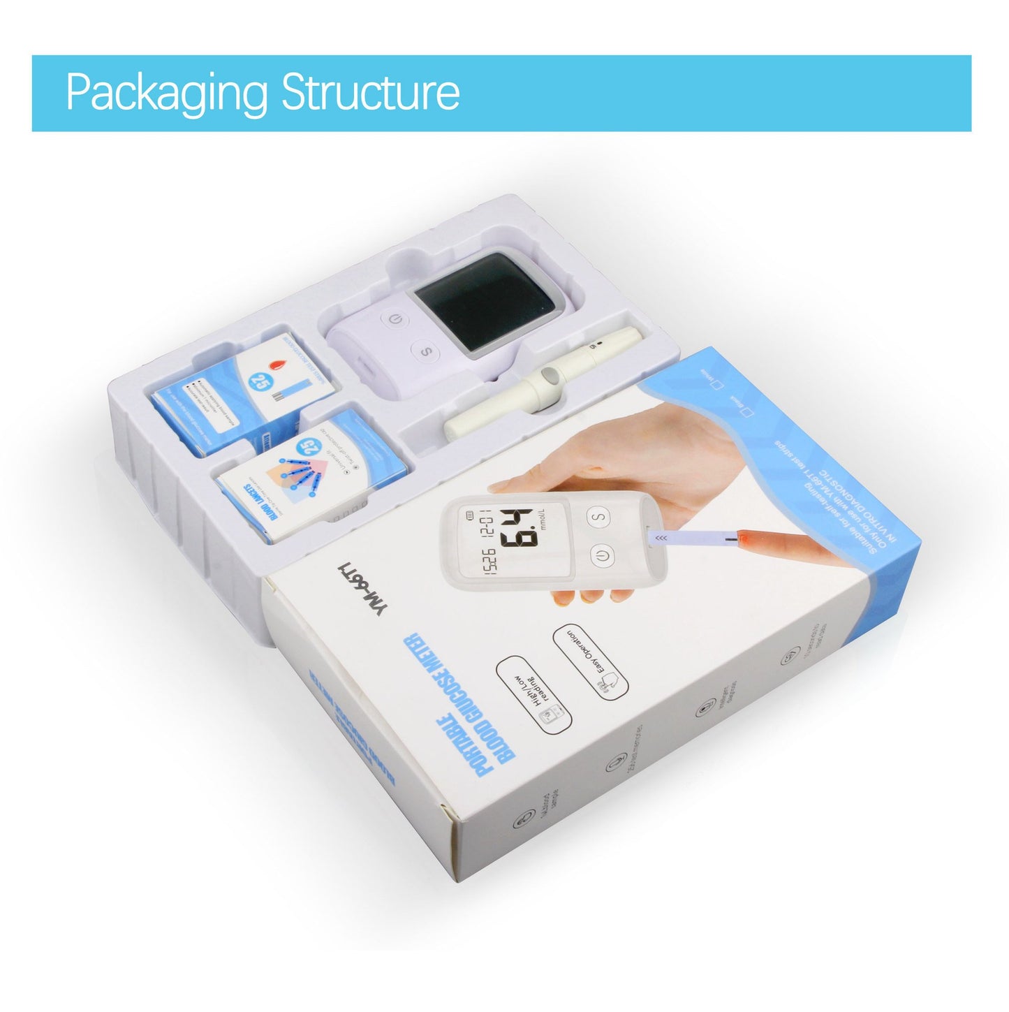 Kit de prueba de diabetes con medidor de glucosa en sangre